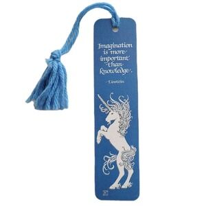 Vintage 80s Unicorn Bookmark Einstein, Blue Silver Embossed 1982 Antioch # H-502